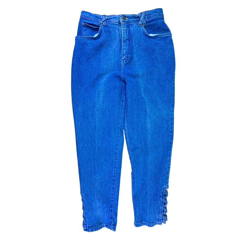 Forenza Vintage High Rise Mom Jeans Womens Size 8 Blue Denim Tapered Lace Hem